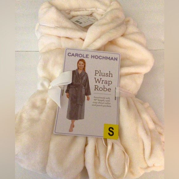 NWT Carol Hochman Plush Robe Ivory Fleece Pocket S Luxury Cozy Warm Classic Soft - Picture 2 of 6